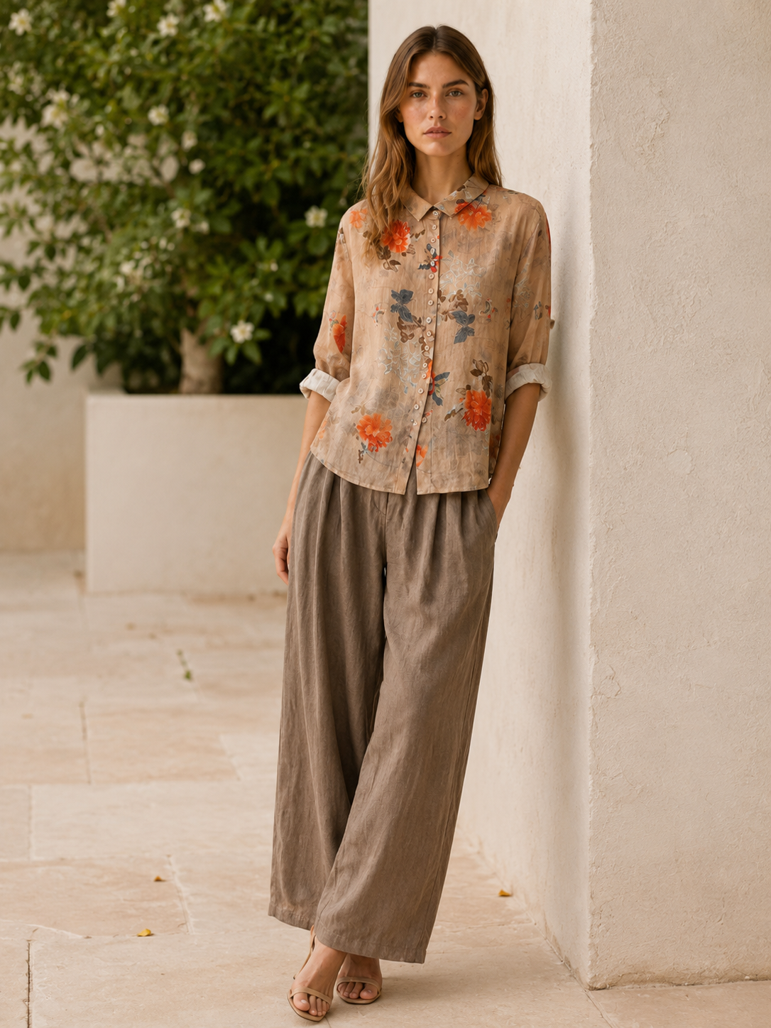 Ottavia | Cotton Blouse with Floral Print Peter Pan Collar