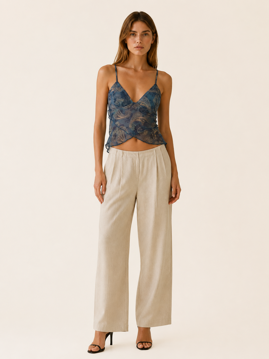 Sloane | Chiffon Drape Top with Paisley Print Ruffle Hem