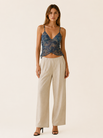 Sloane | Chiffon Drape Top with Paisley Print Ruffle Hem