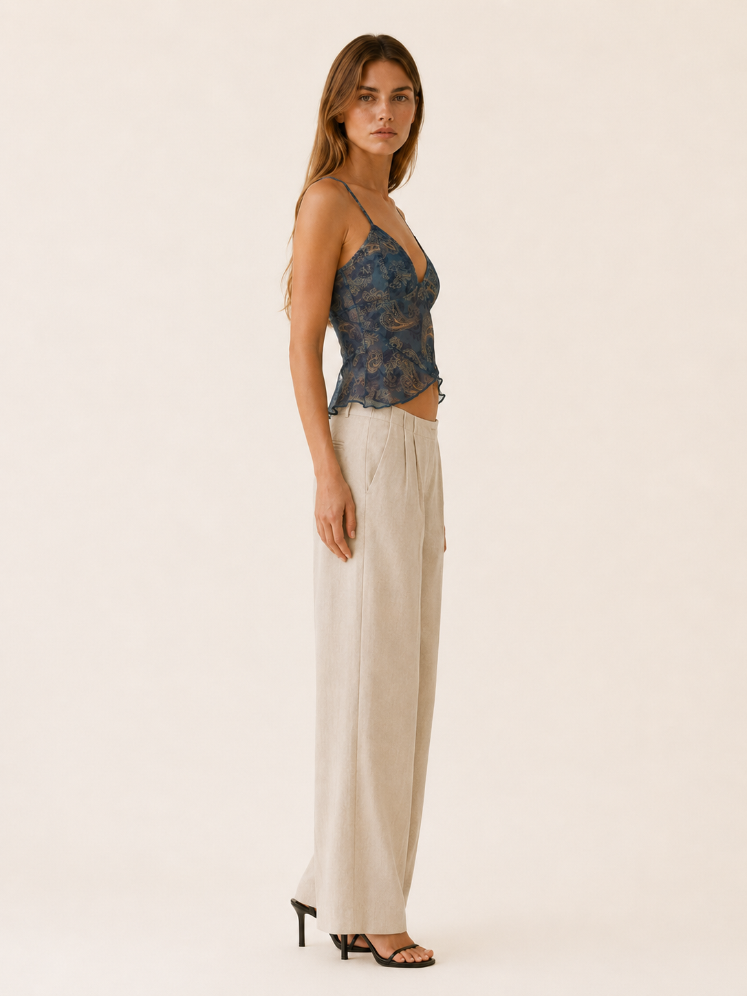 Sloane | Chiffon Drape Top with Paisley Print Ruffle Hem
