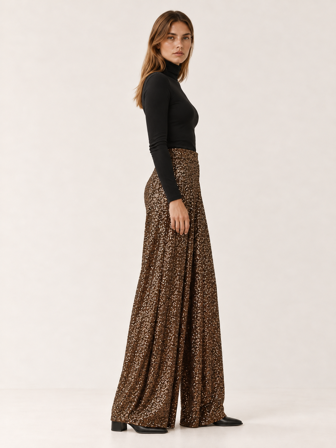 Solana | Women's High Waisted Sequin Wide Leg Pants Fall Holiday Party