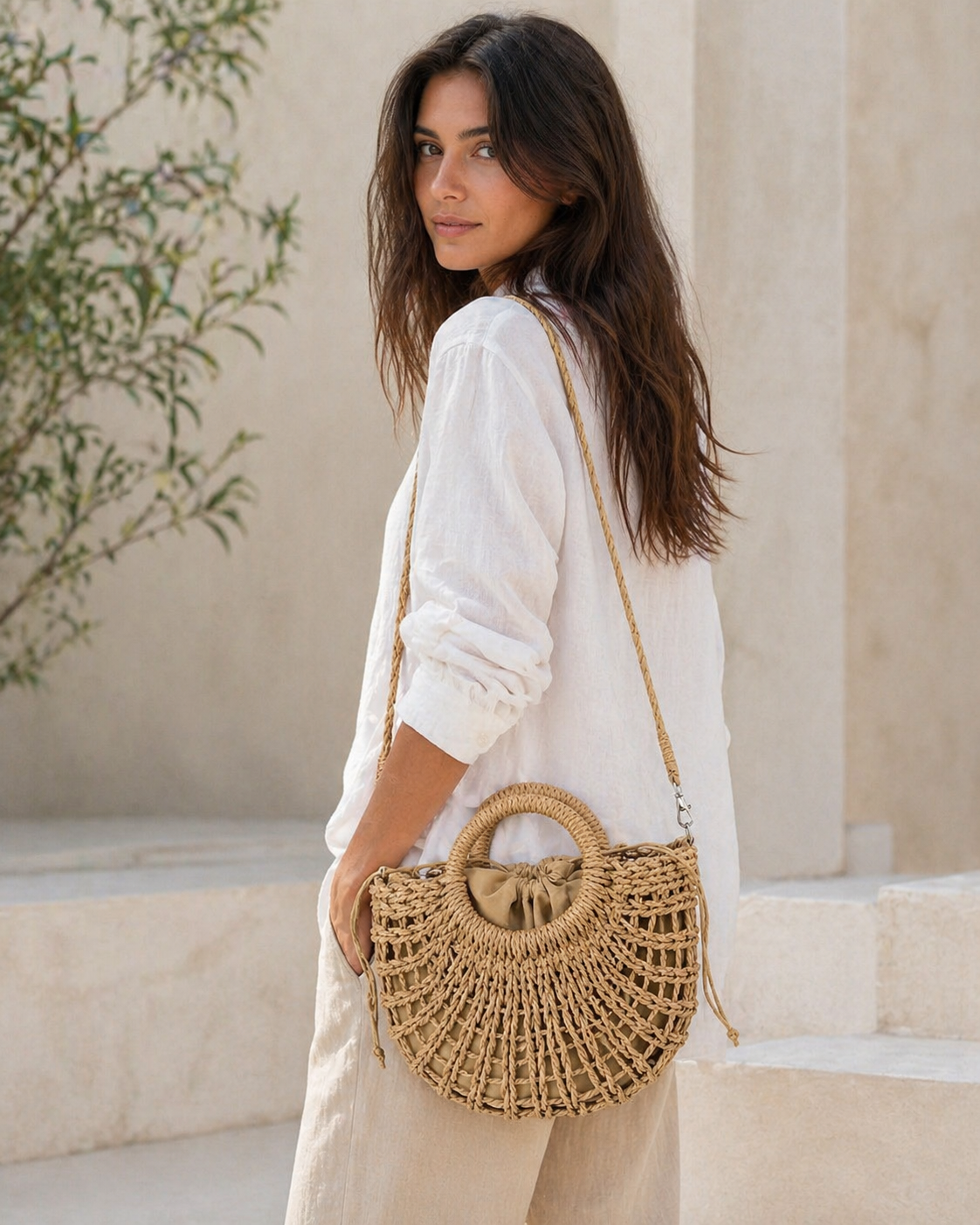 Solene | Straw Beach Bag with Round Handle Detail
