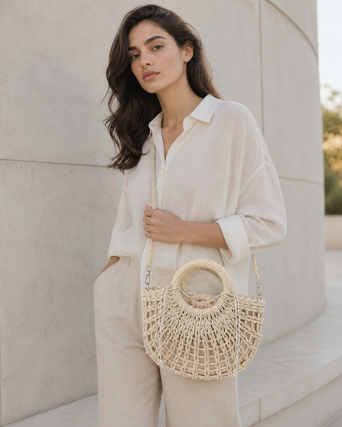 Solene | Straw Beach Bag with Round Handle Detail