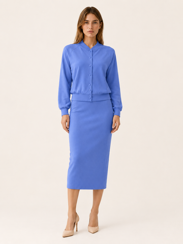 Solvra | Two Piece Midi Dress Set with Button Front Cardigan
