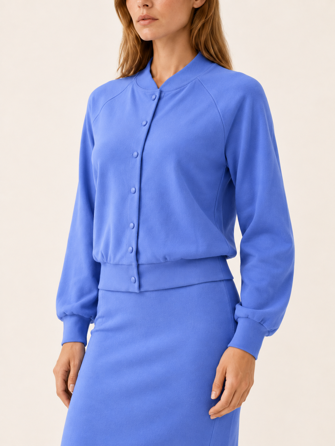 Solvra | Two Piece Midi Dress Set with Button Front Cardigan