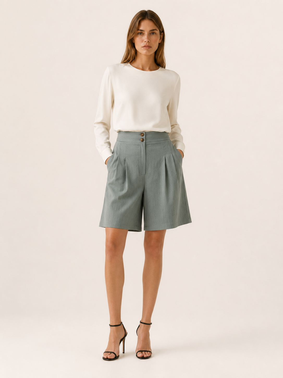 Sonnet | High Waist Pleated Shorts with Wide Leg Tailored Fit