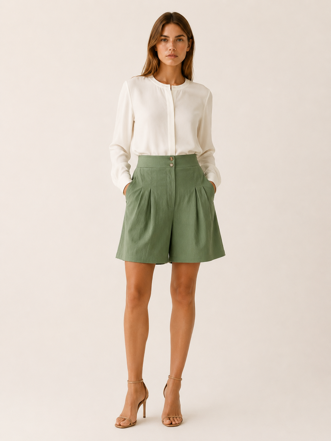 Sonnet | High Waist Pleated Shorts with Wide Leg Tailored Fit