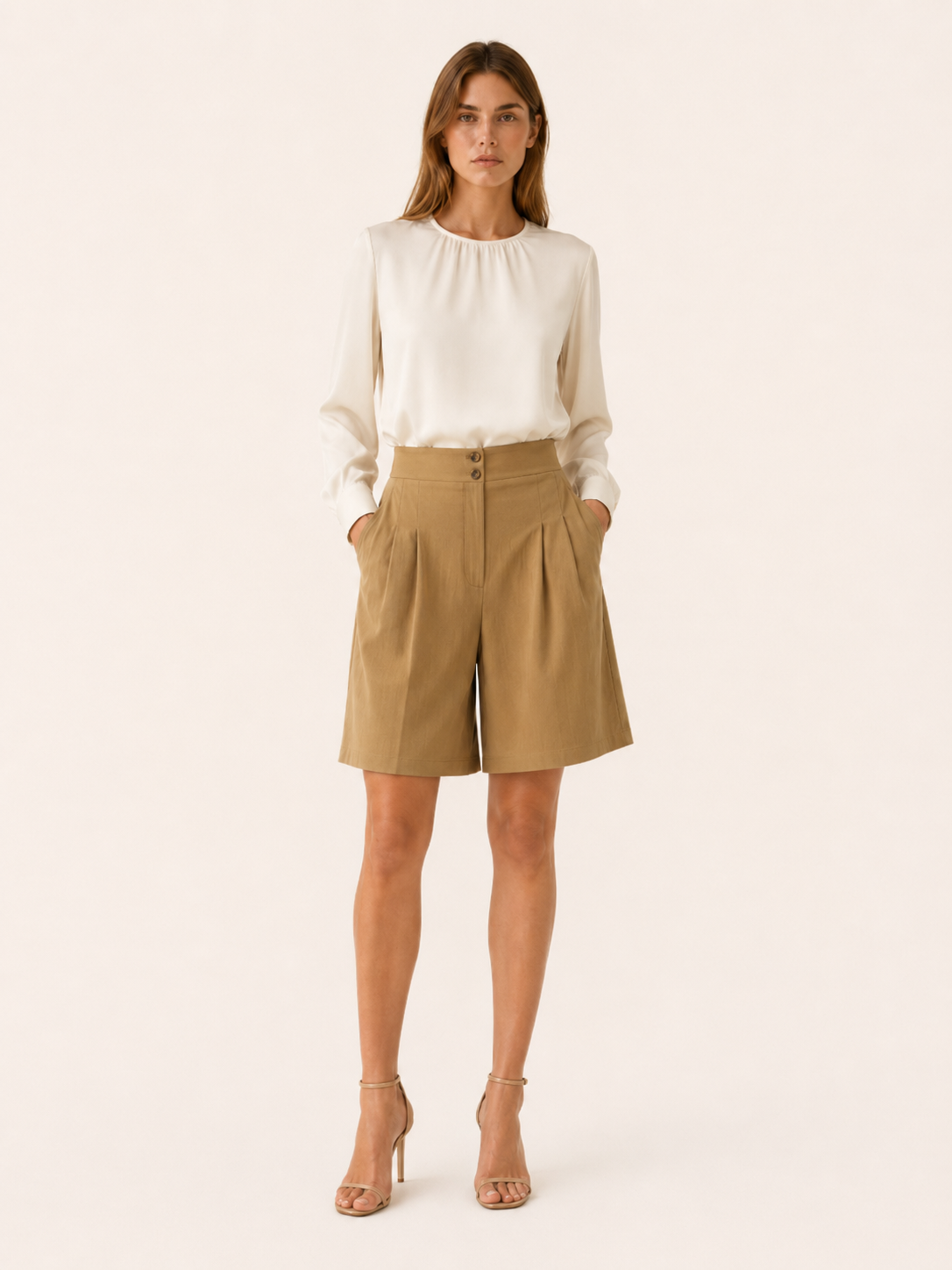 Sonnet | High Waist Pleated Shorts with Wide Leg Tailored Fit