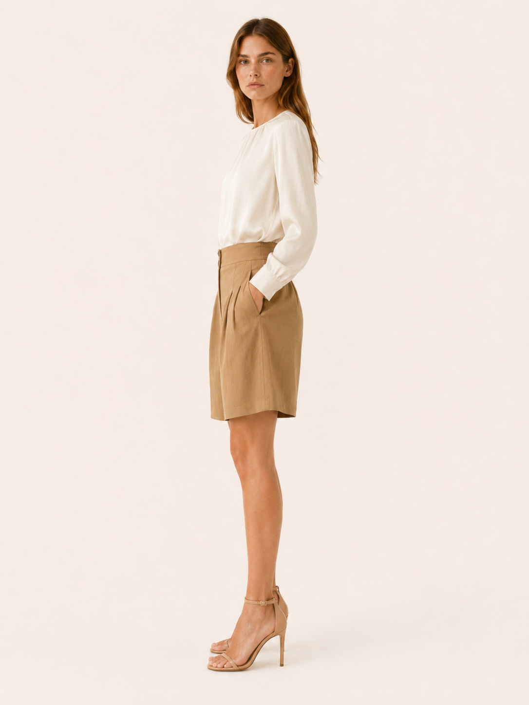Sonnet | High Waist Pleated Shorts with Wide Leg Tailored Fit