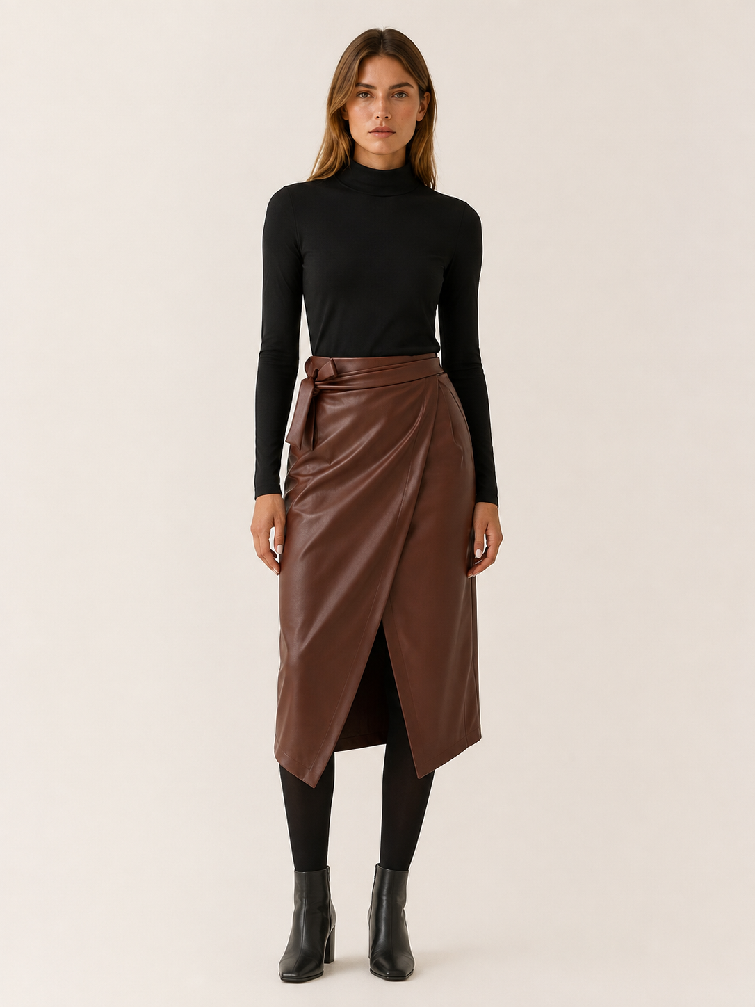 Stella | Women's Leather-Look Slit Midi Skirt