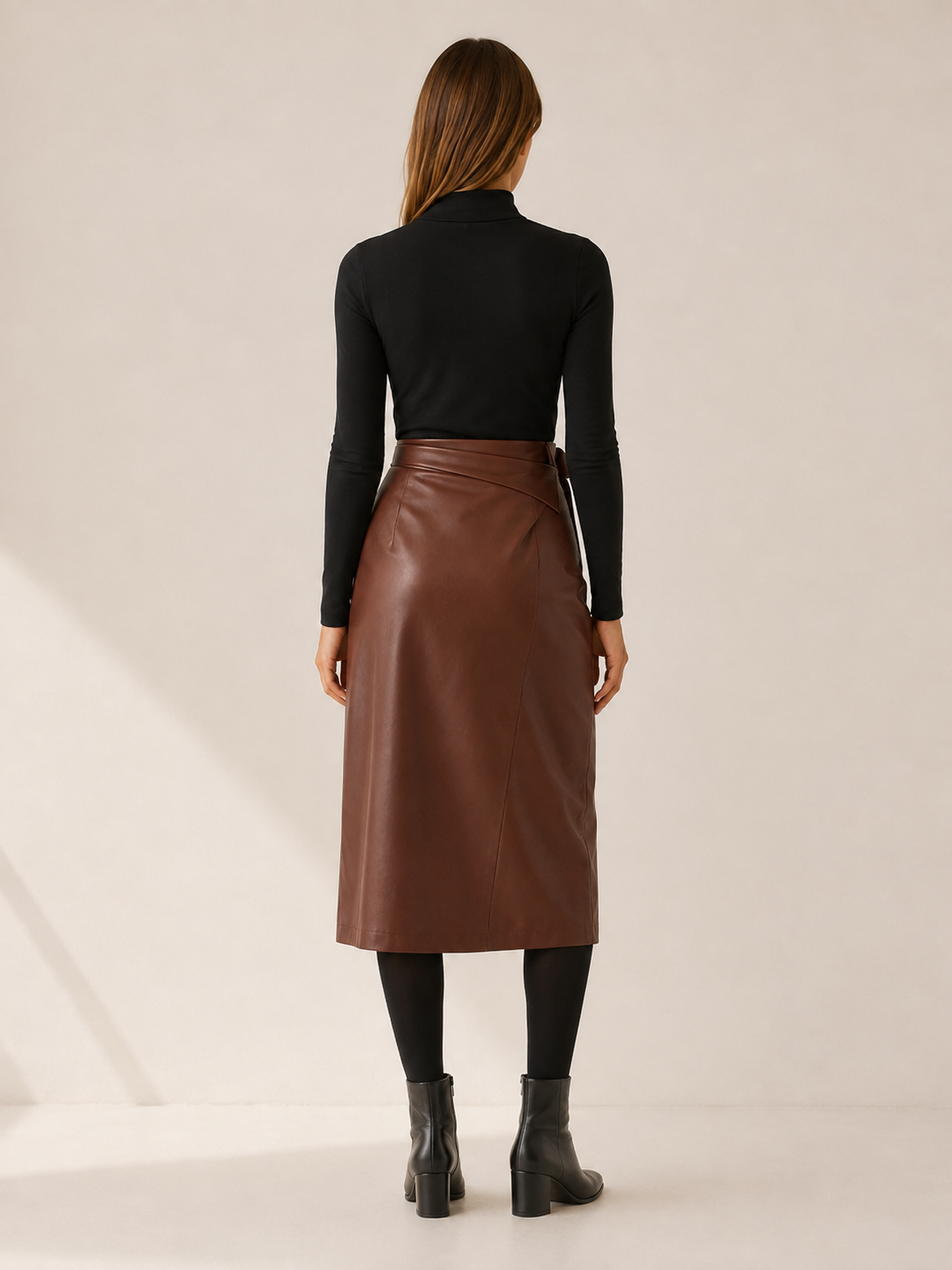 Stella | Women's Leather-Look Slit Midi Skirt