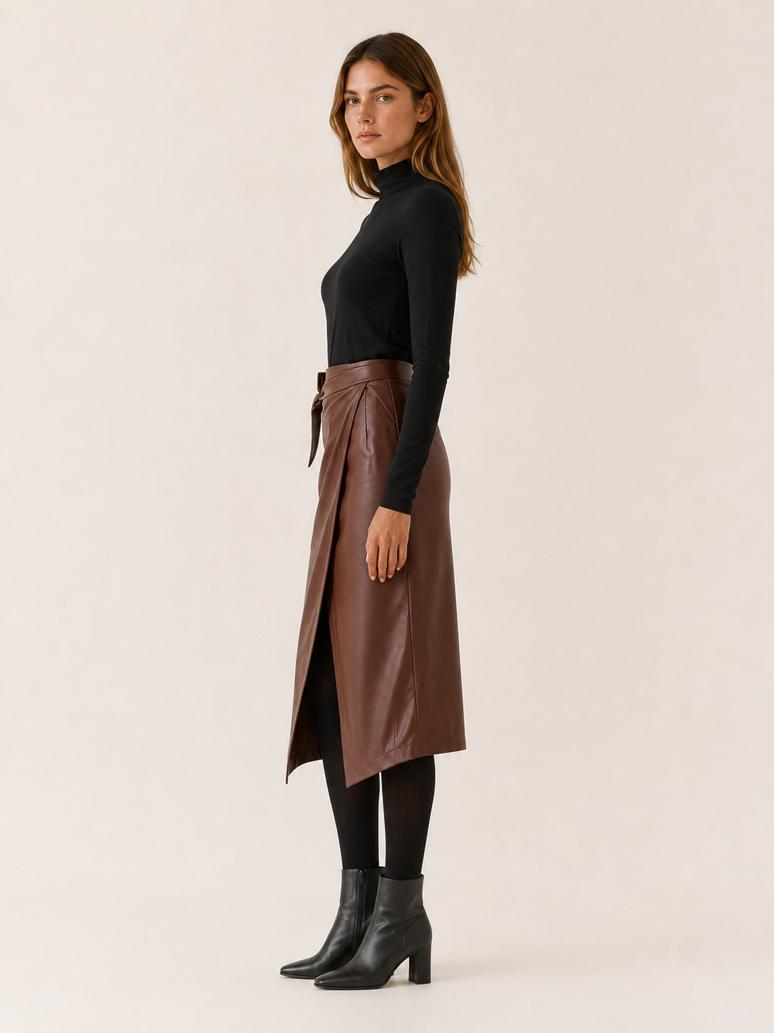 Stella | Women's Leather-Look Slit Midi Skirt