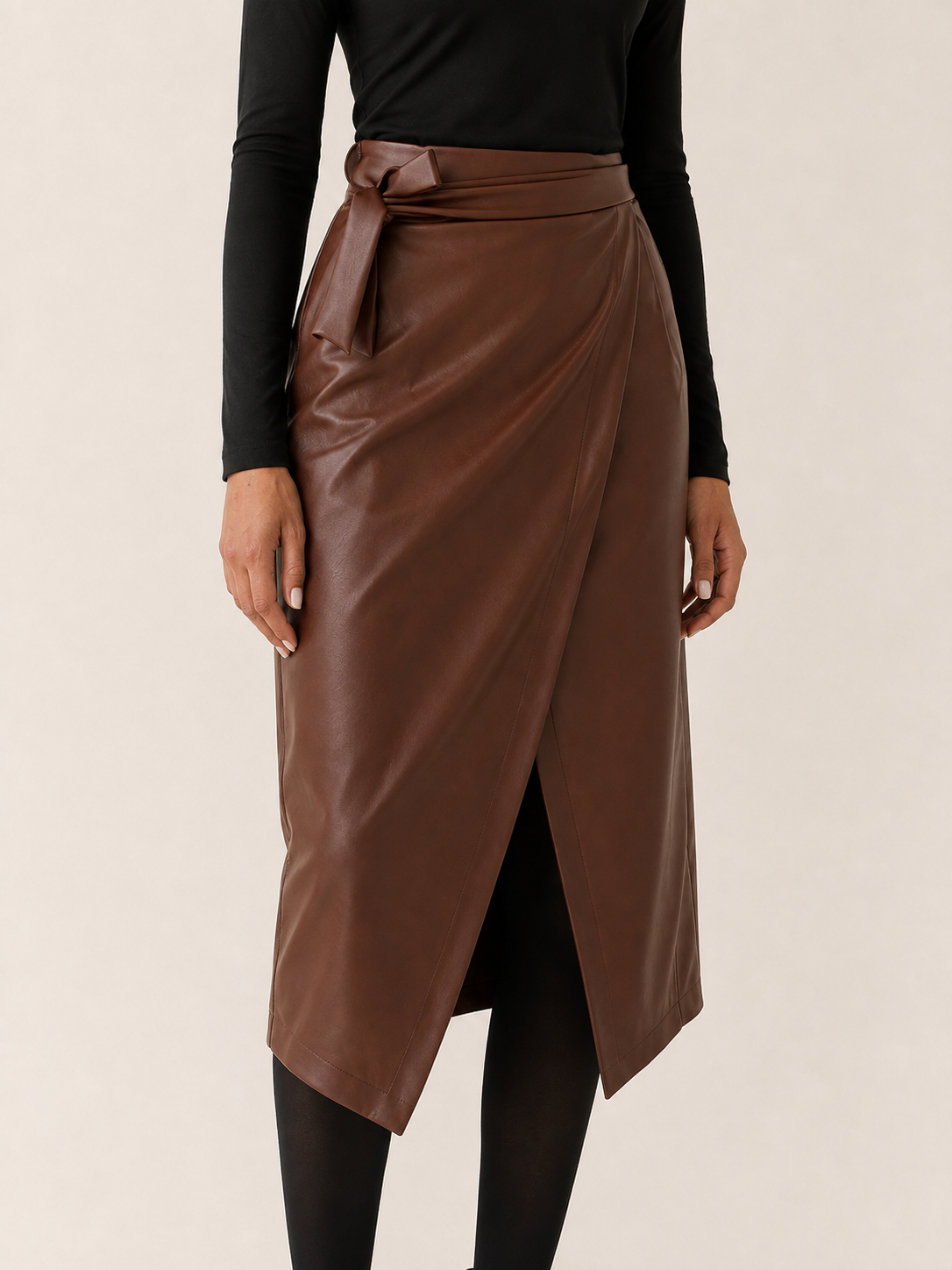 Stella | Women's Leather-Look Slit Midi Skirt