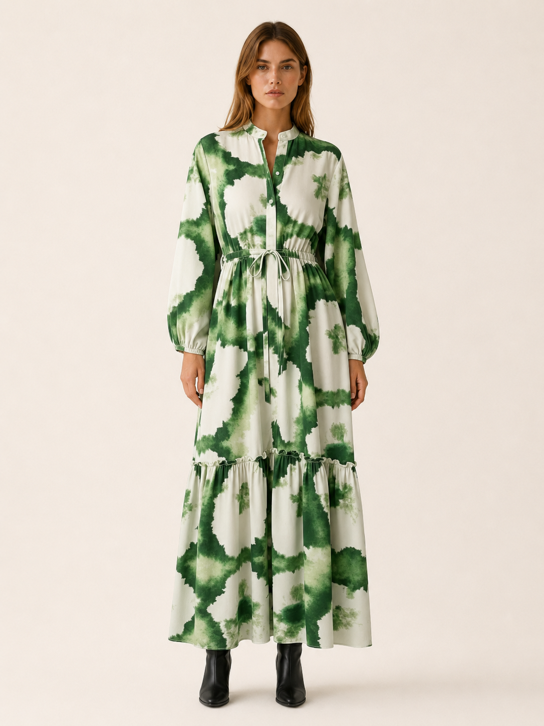 Sylvarenne | Women’s Maxi Dress with Printed Design and Waist Tie