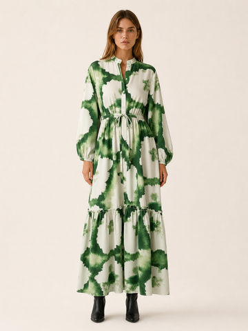 Sylvarenne | Women’s Maxi Dress with Printed Design and Waist Tie