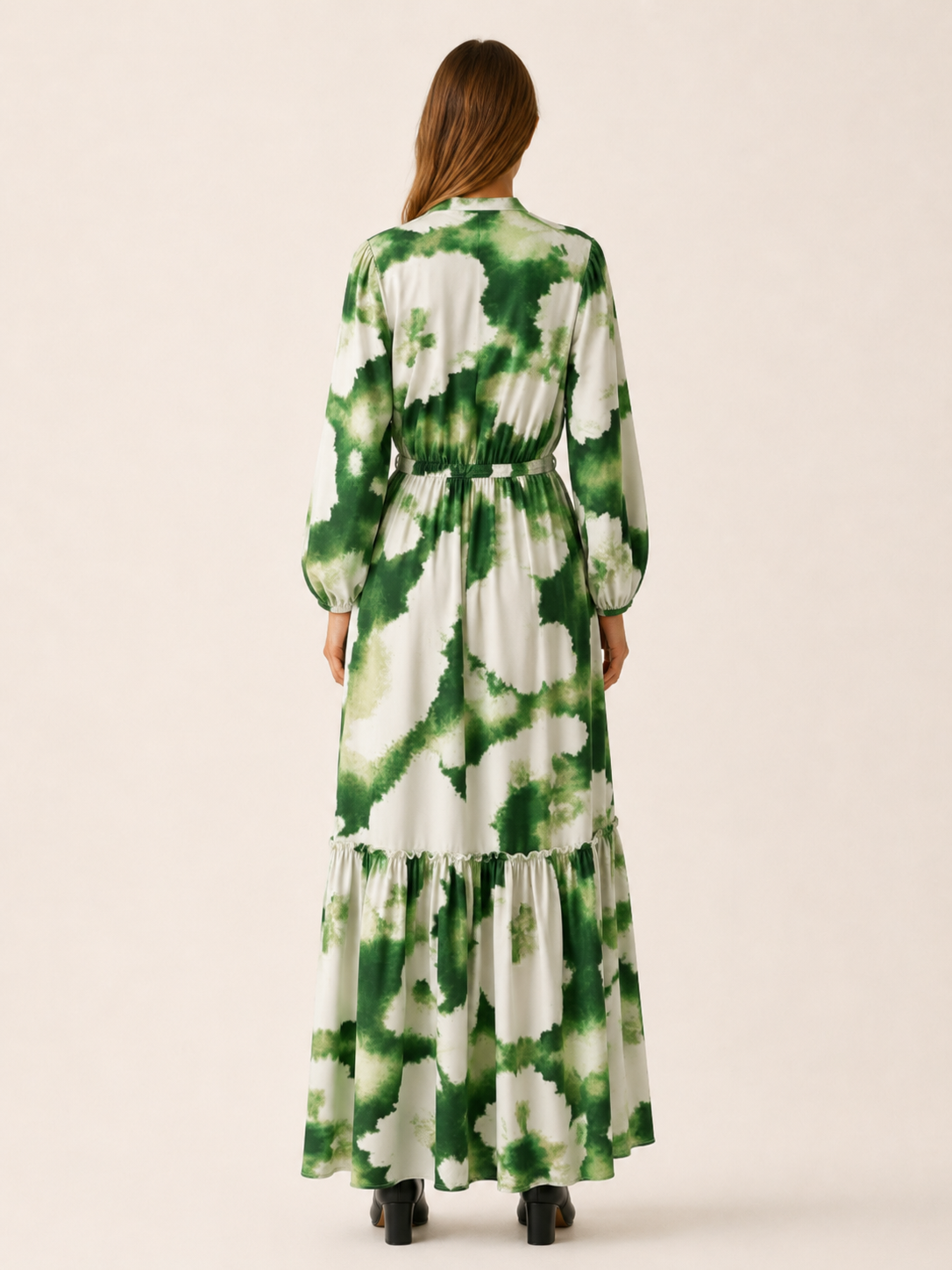 Sylvarenne | Women’s Maxi Dress with Printed Design and Waist Tie