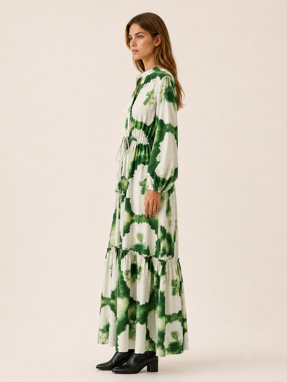 Sylvarenne | Women’s Maxi Dress with Printed Design and Waist Tie