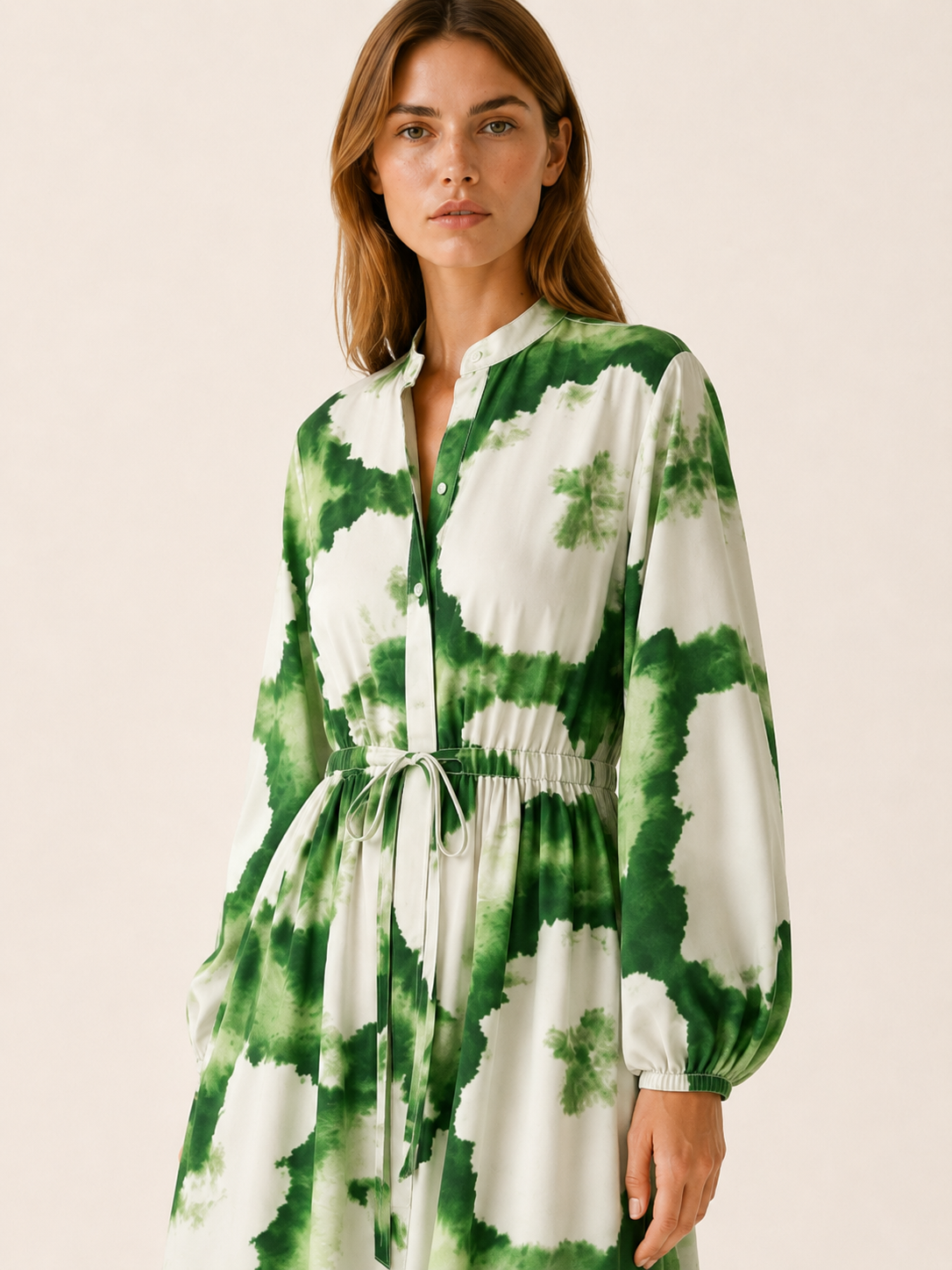 Sylvarenne | Women’s Maxi Dress with Printed Design and Waist Tie