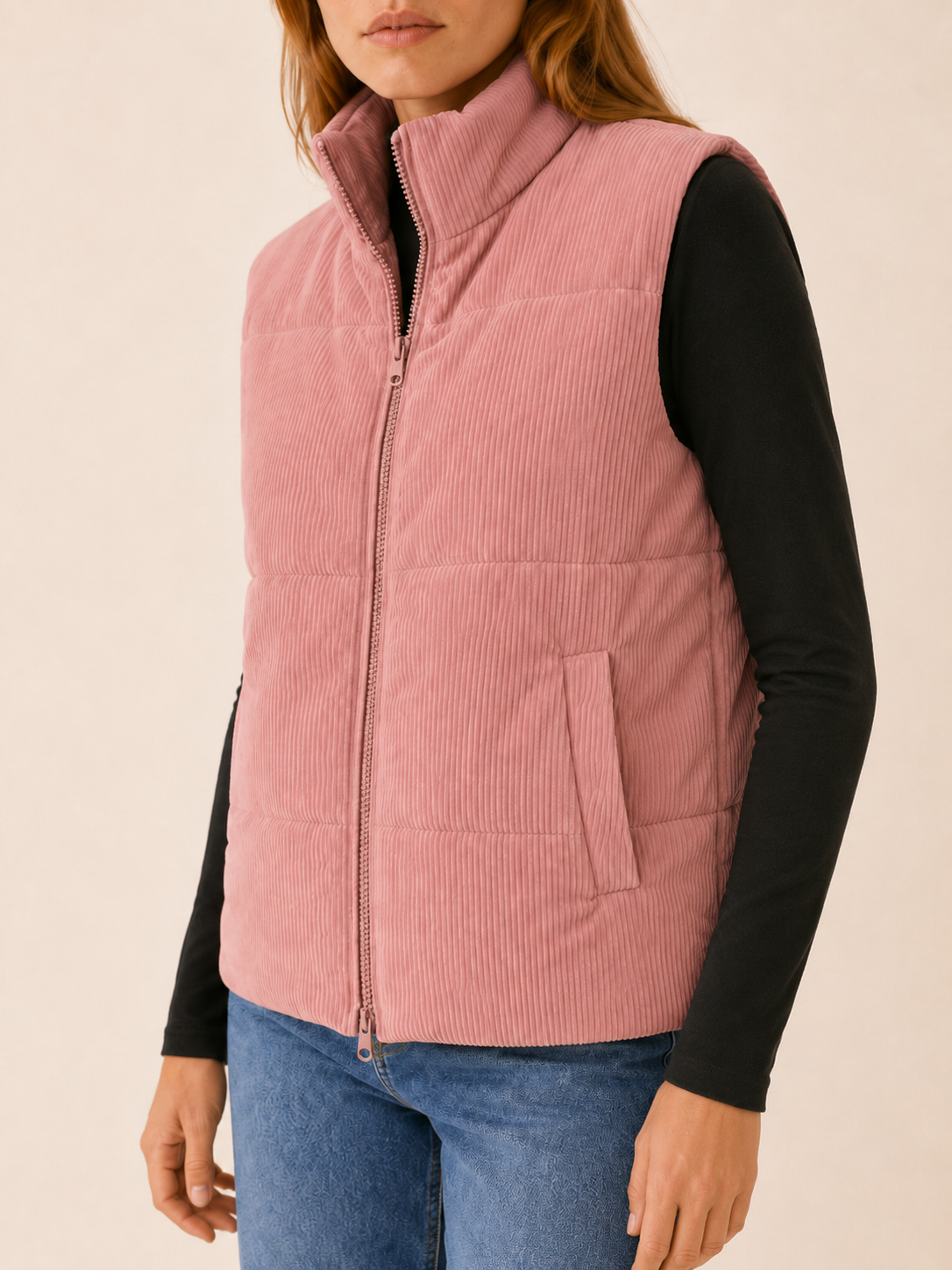 Talia | Women's Puffer Vest with Stand Collar and Zip Front
