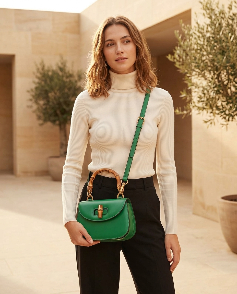 Tamsin | Top Handle Bag with Bamboo Detail