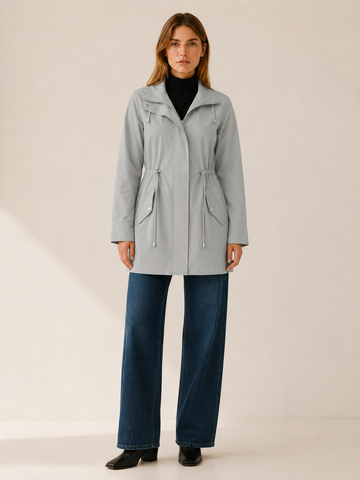 Tamsin | Short Trench Coat with Drawstring Waist and Flap Pockets