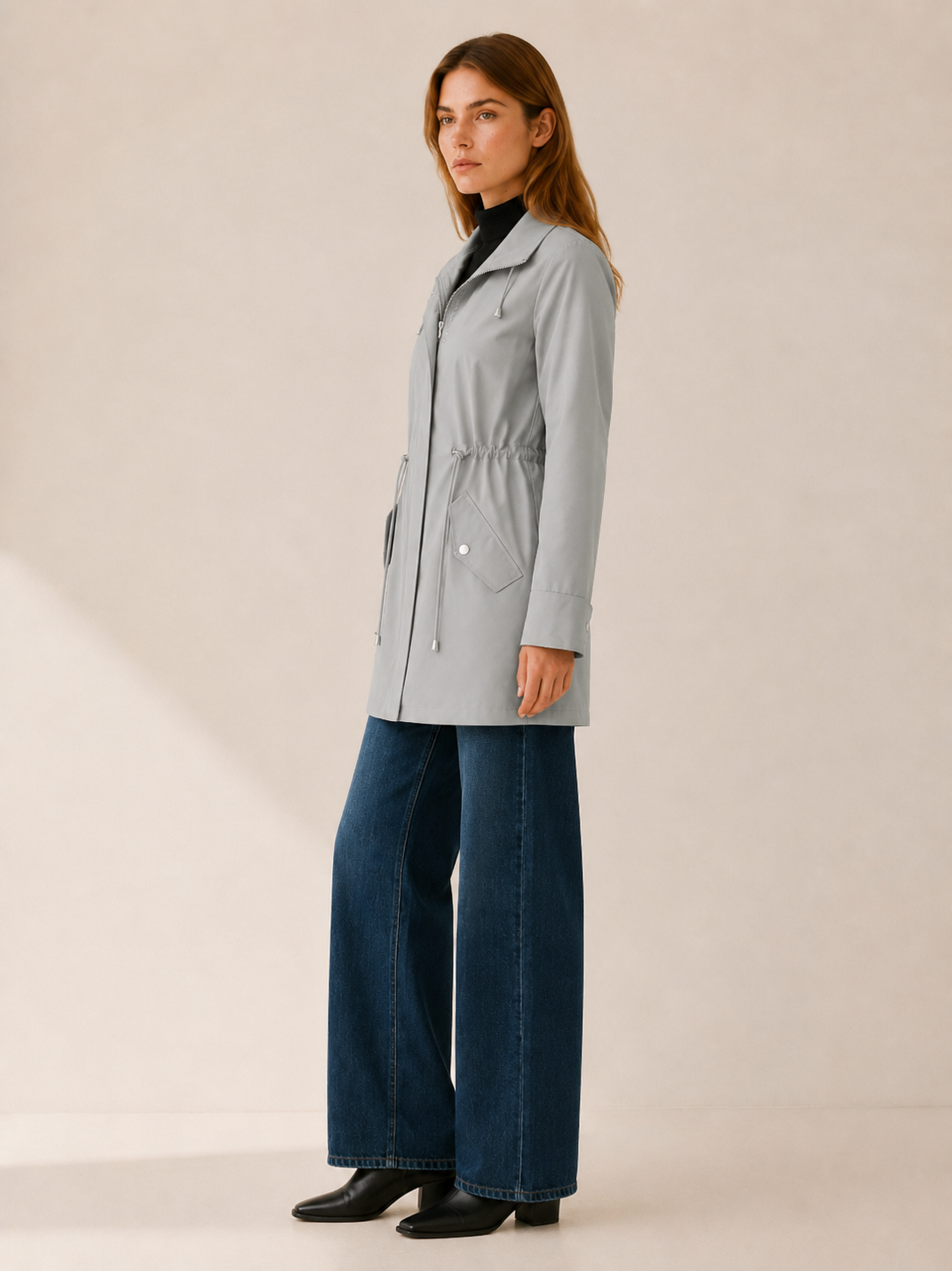Tamsin | Short Trench Coat with Drawstring Waist and Flap Pockets