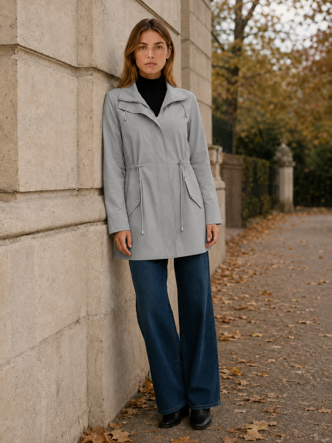 Tamsin | Short Trench Coat with Drawstring Waist and Flap Pockets