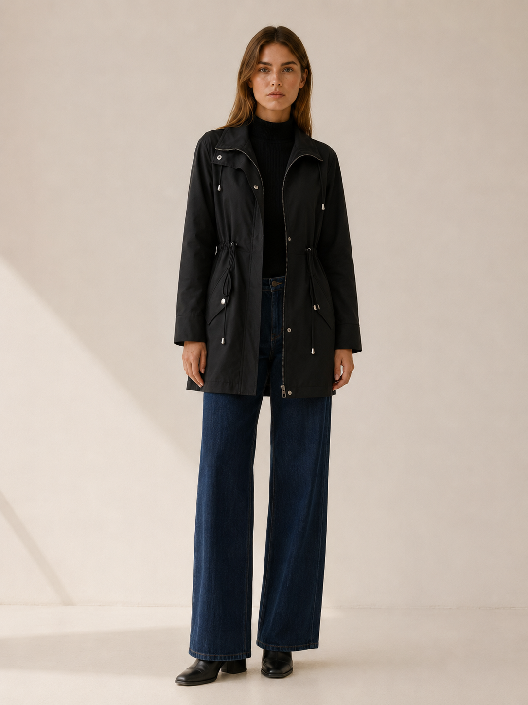 Tamsin | Short Trench Coat with Drawstring Waist and Flap Pockets
