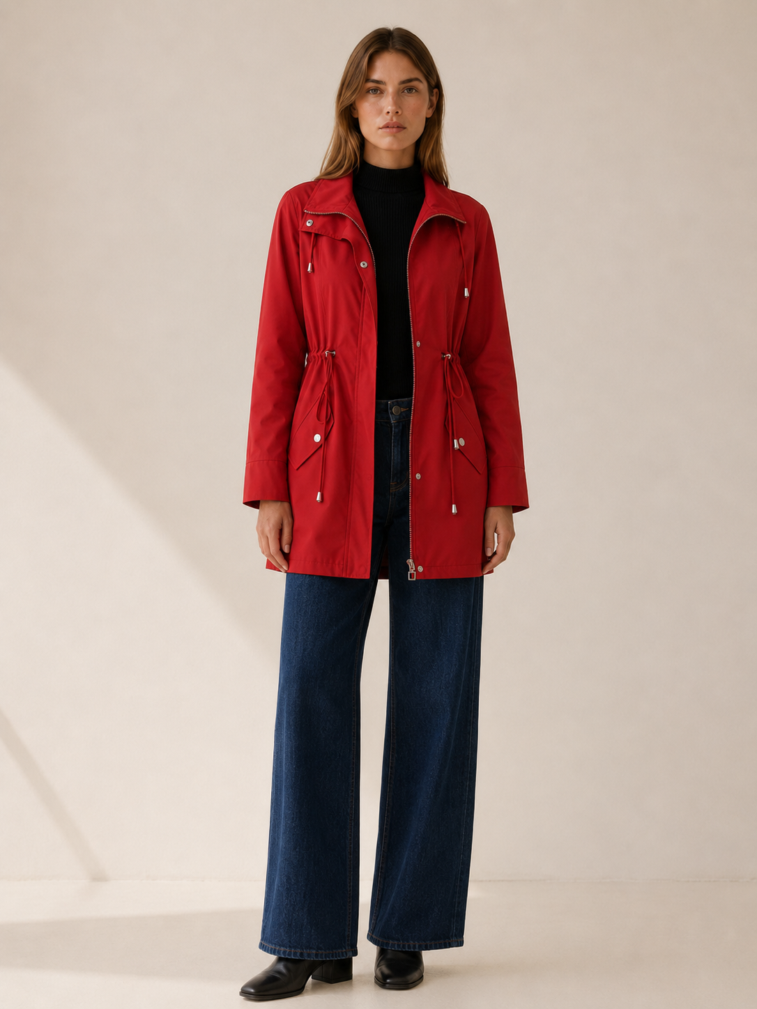 Tamsin | Short Trench Coat with Drawstring Waist and Flap Pockets