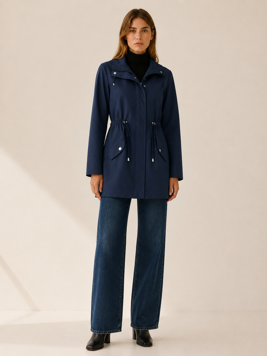Tamsin | Short Trench Coat with Drawstring Waist and Flap Pockets