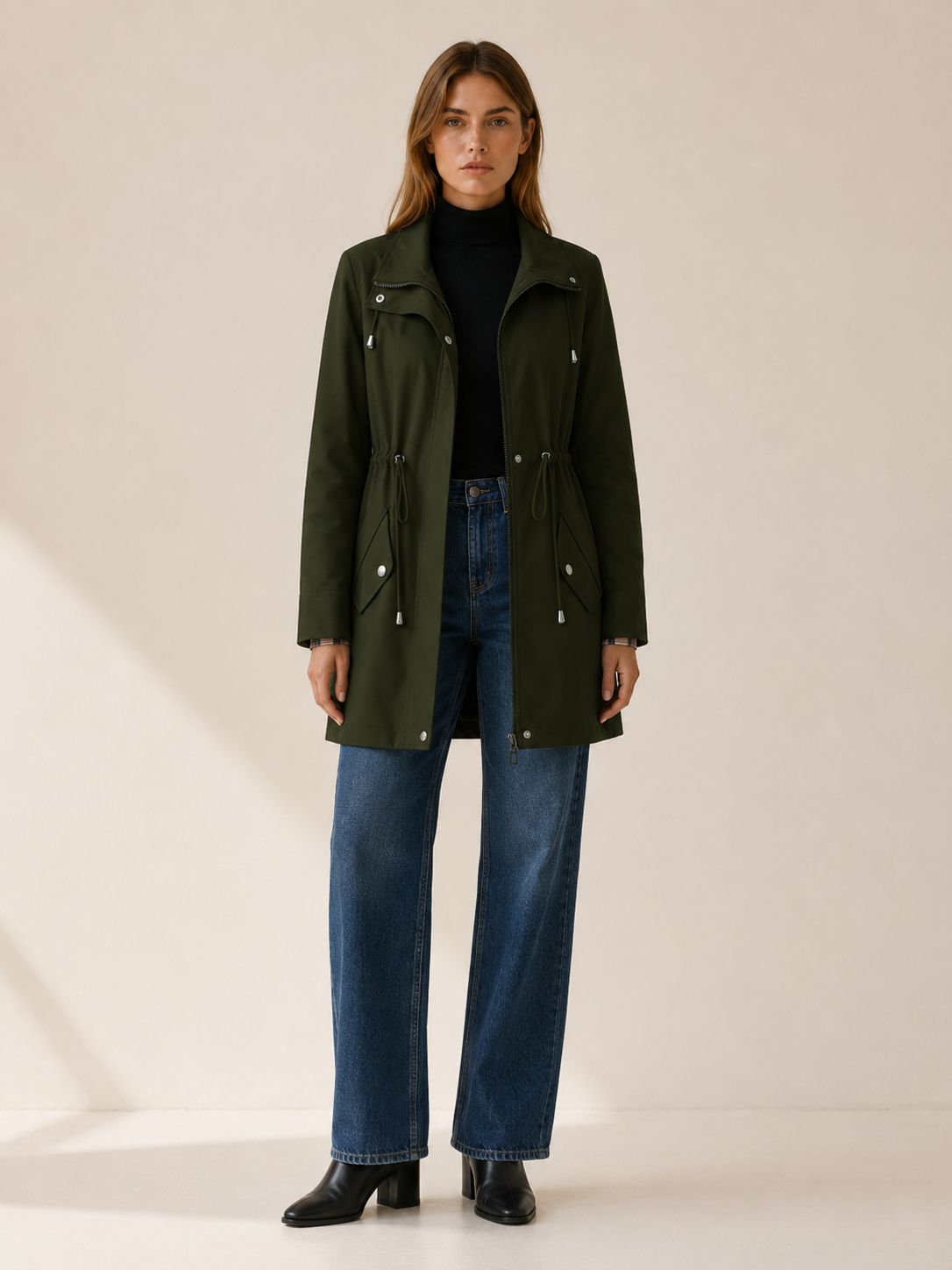Tamsin | Short Trench Coat with Drawstring Waist and Flap Pockets