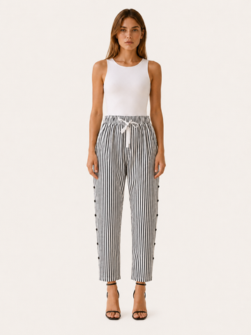 Tavella | Striped Trousers with Elastic Waist and Side Pockets