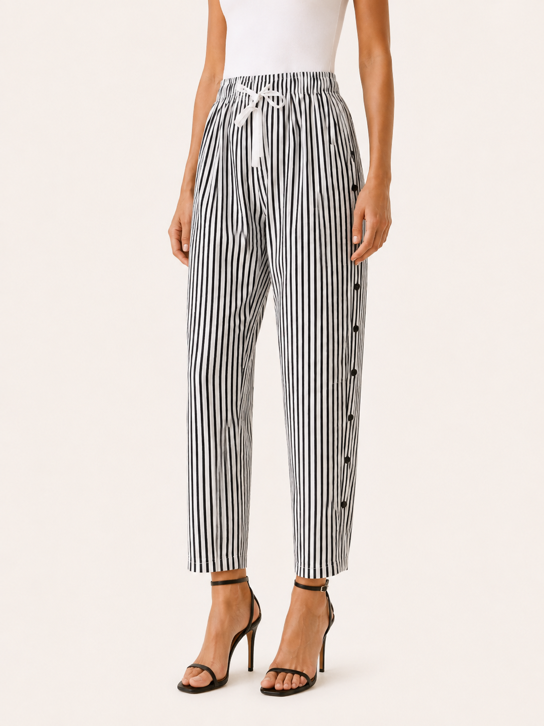 Tavella | Striped Trousers with Elastic Waist and Side Pockets
