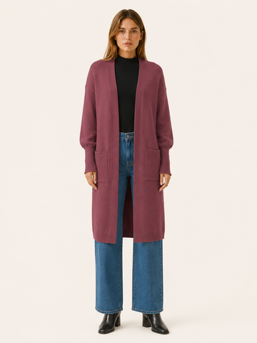 Thalina | Long Cardigan with Balloon Sleeves and Front Pockets