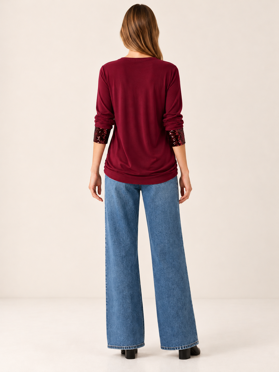 Theodore | Women's Cowl Neck Sequin Trim Top Fall Holiday Party