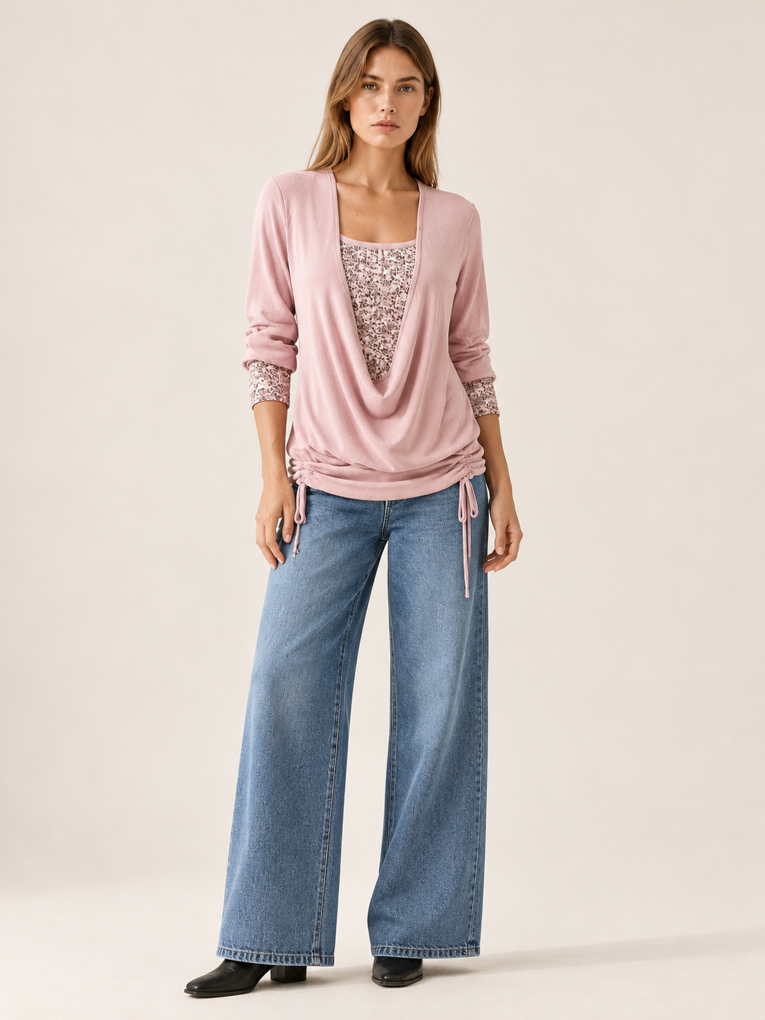 Theodore | Women's Cowl Neck Sequin Trim Top Fall Holiday Party