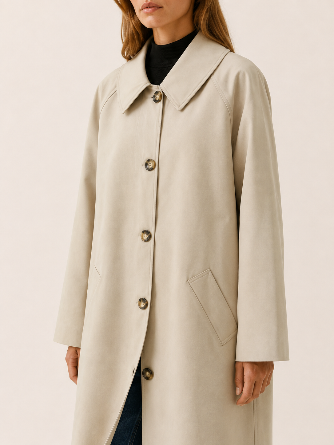 Therese | Long Trench Coat with Check Lining and Relaxed Fit