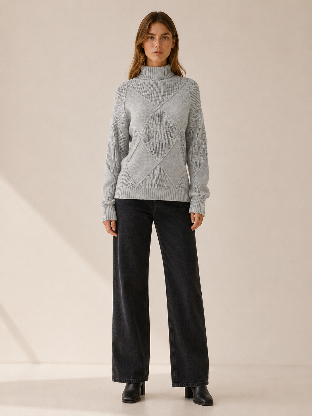 Thessaly | Turtleneck Sweater with Geometric Detail