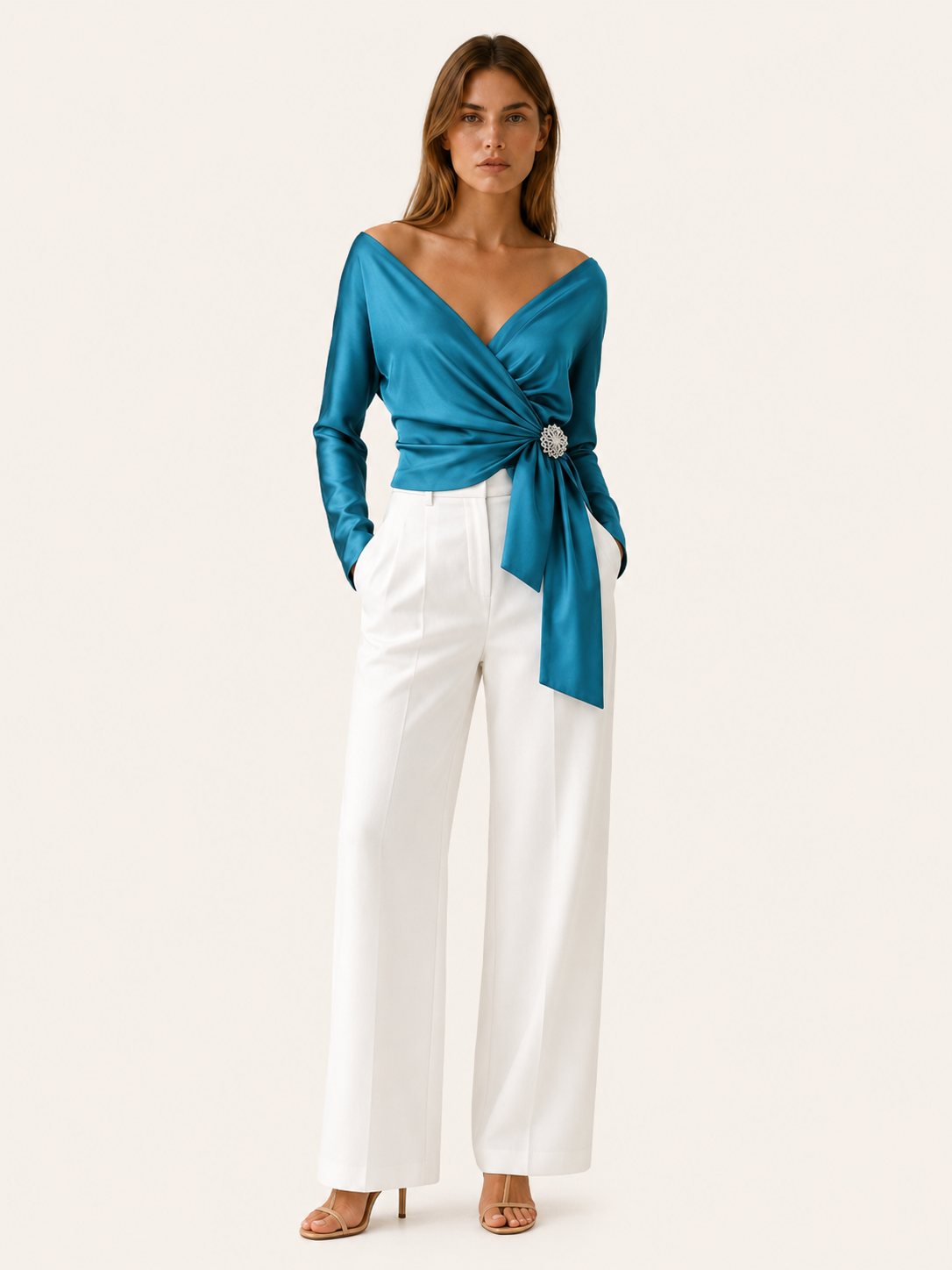 Thessia | Wrap Top with Bow Detail Satin Blouse