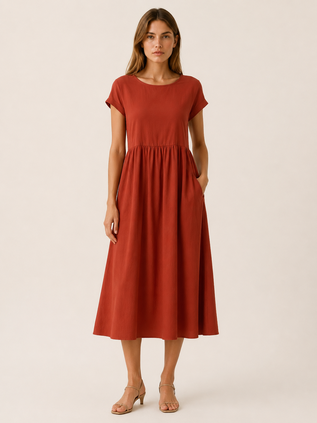 Thora | Midi Dress with Gathered Waist