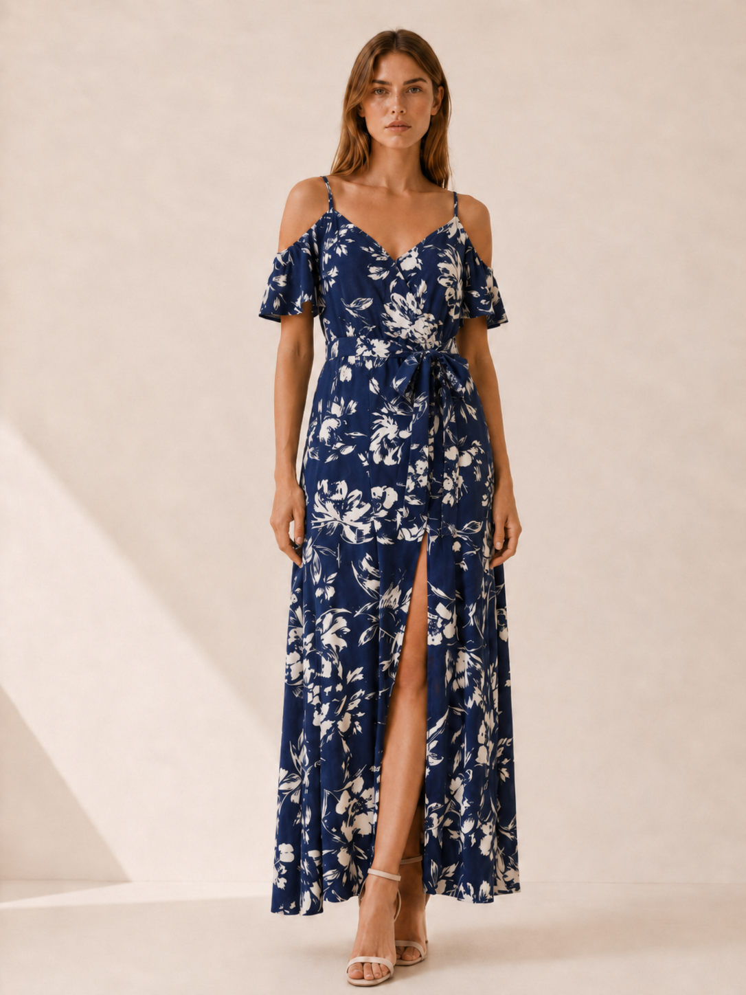 Trelune | Floral Maxi Dress with Off-Shoulder Slit