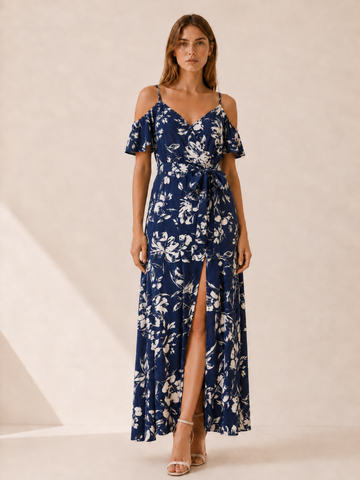 Trelune | Floral Maxi Dress with Off-Shoulder Slit