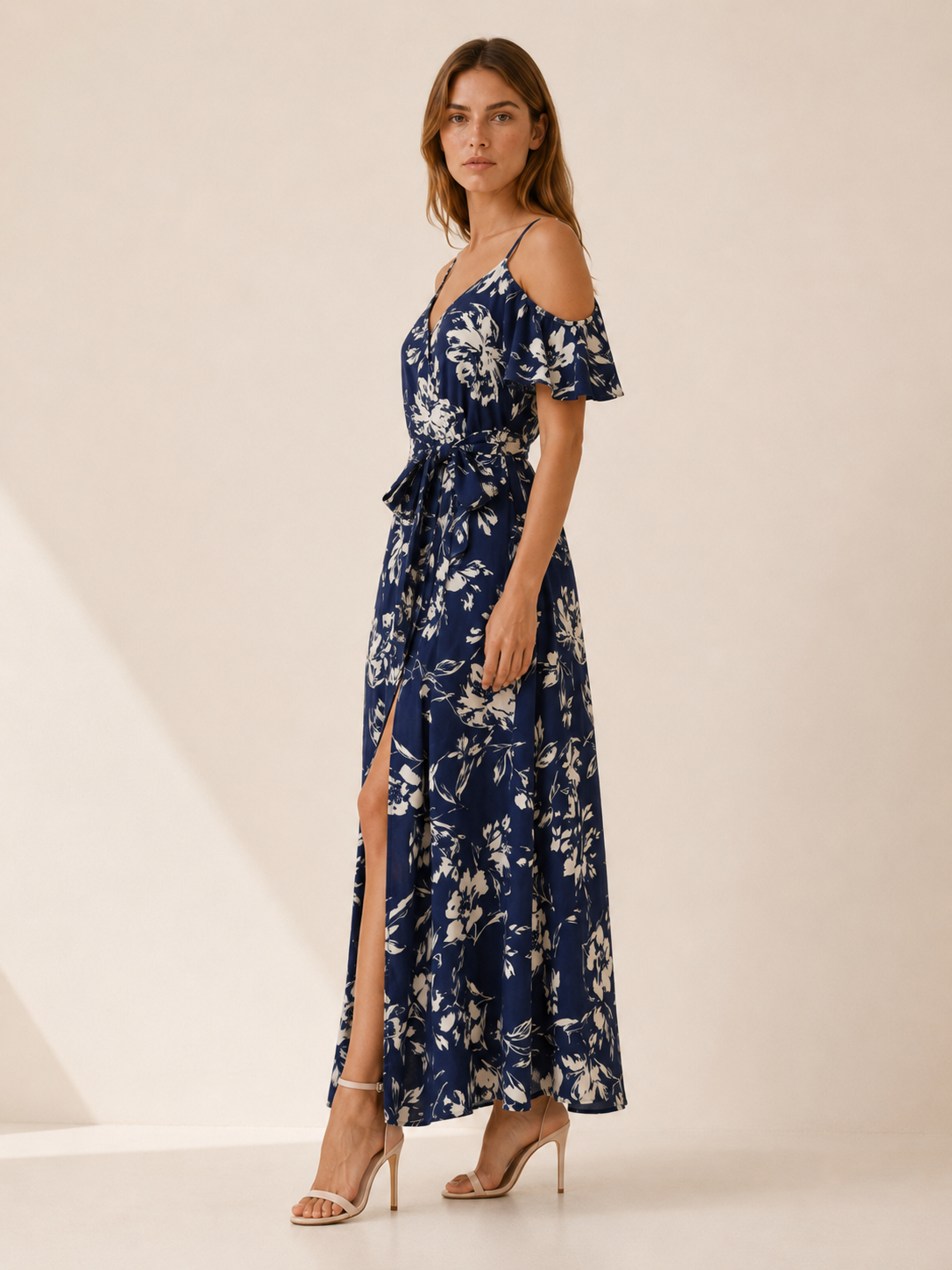 Trelune | Floral Maxi Dress with Off-Shoulder Slit