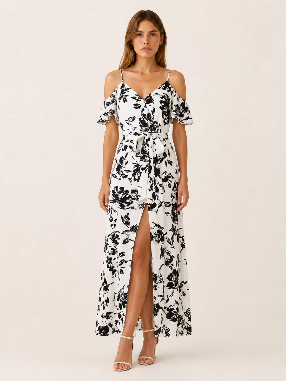 Trelune | Floral Maxi Dress with Off-Shoulder Slit