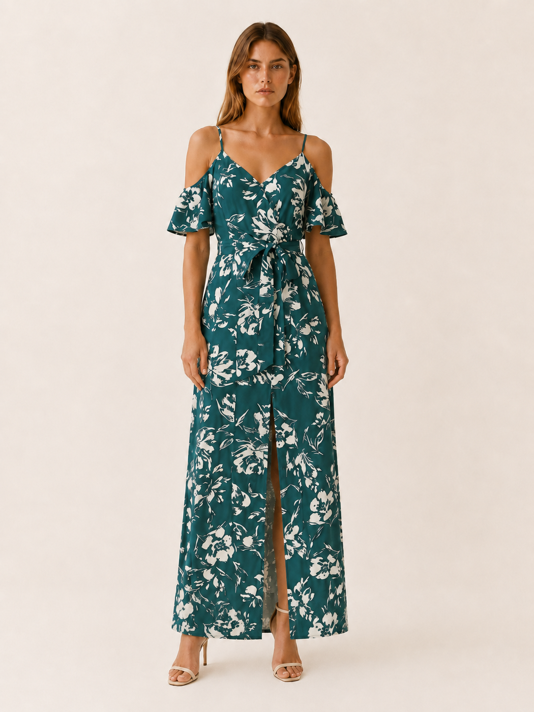 Trelune | Floral Maxi Dress with Off-Shoulder Slit