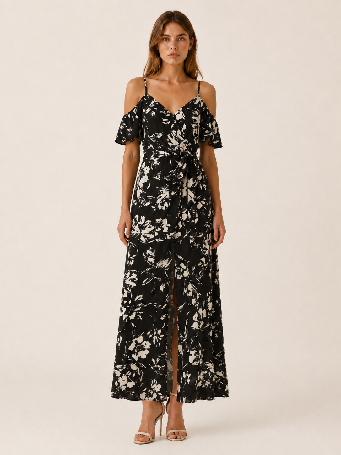 Trelune | Floral Maxi Dress with Off-Shoulder Slit