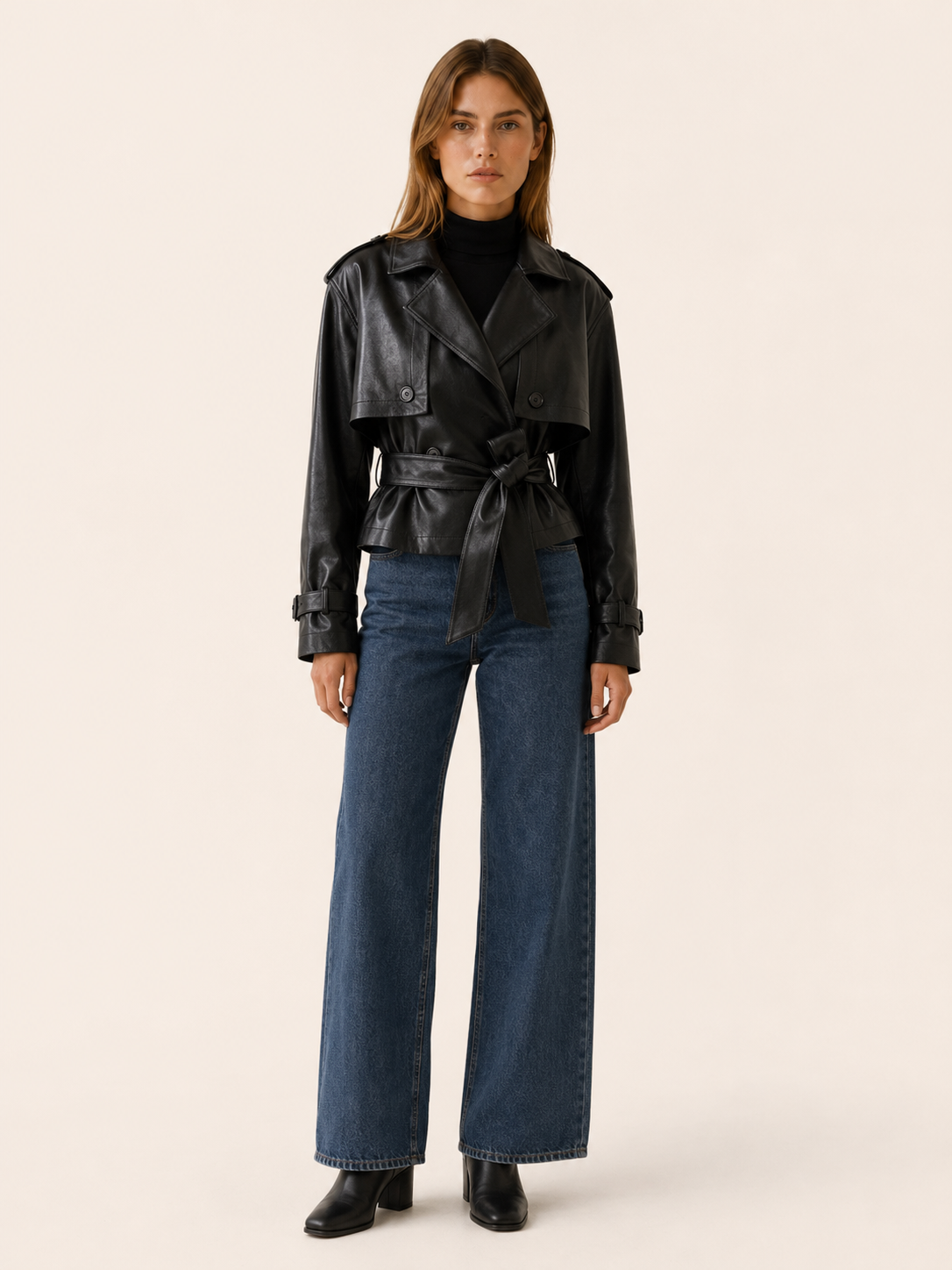 Valentina | Cropped Jacket with Tie Waist and Storm Flap