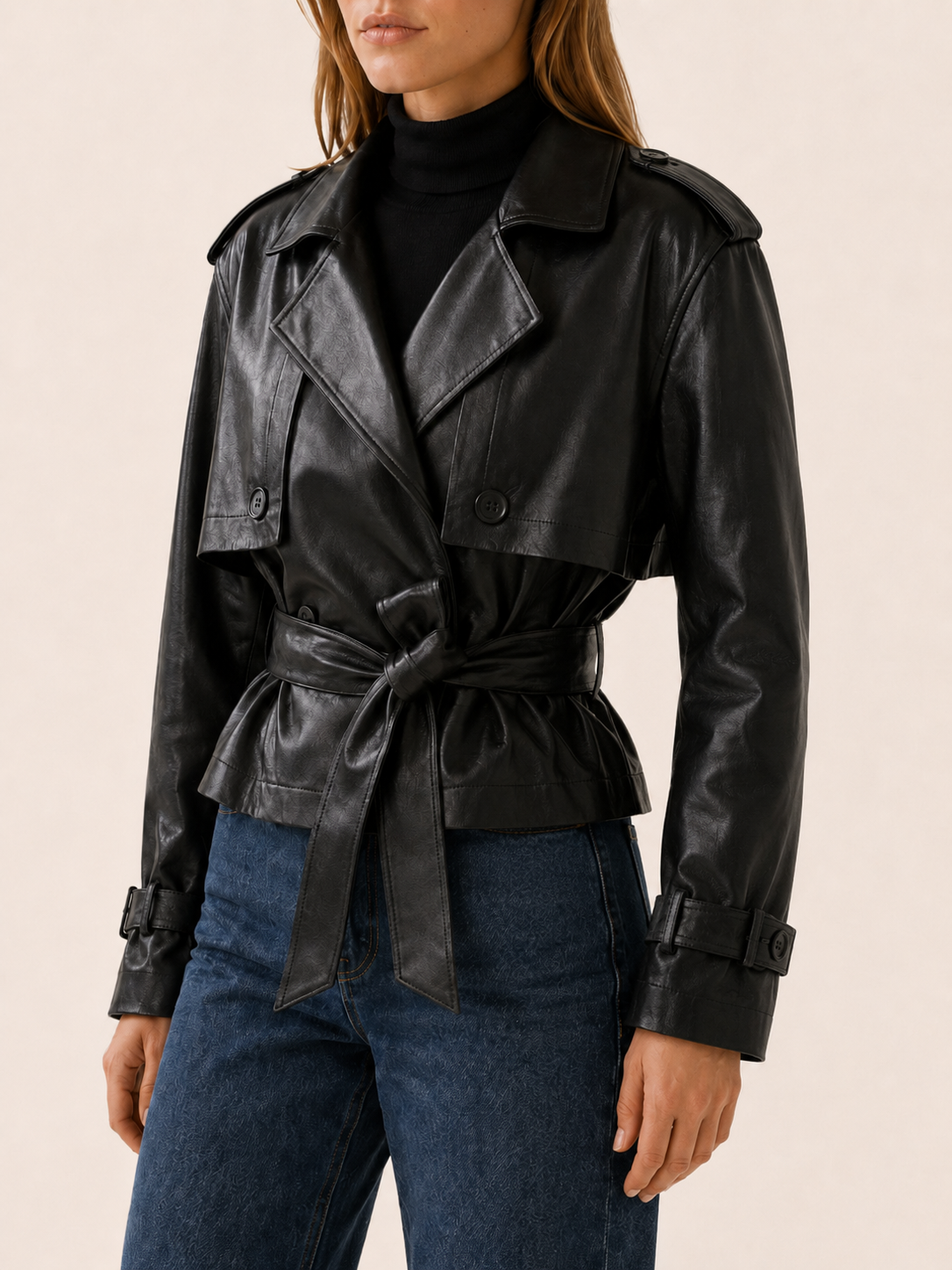Valentina | Cropped Jacket with Tie Waist and Storm Flap