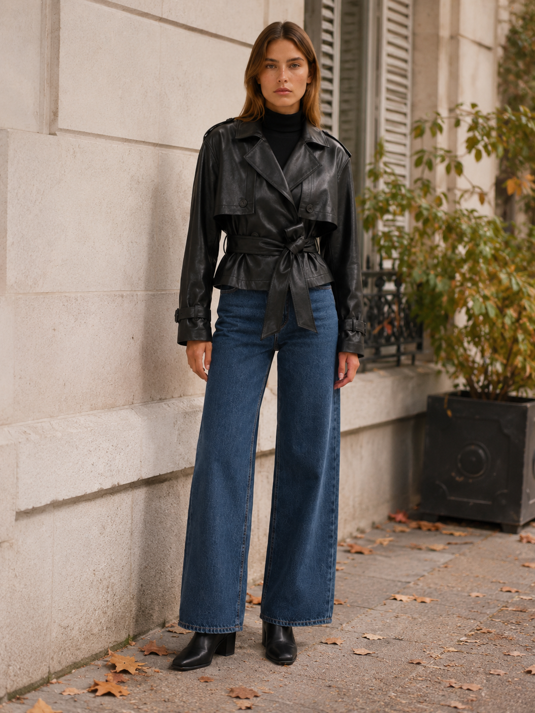 Valentina | Cropped Jacket with Tie Waist and Storm Flap
