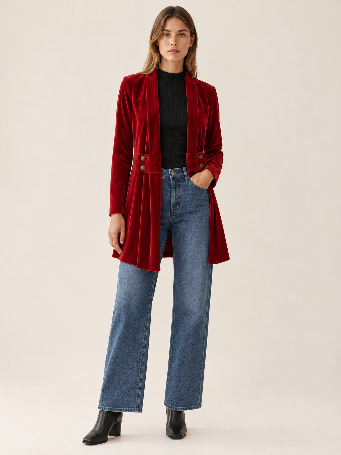 Velbourne | Women's Longline Velvet-Look Blazer
